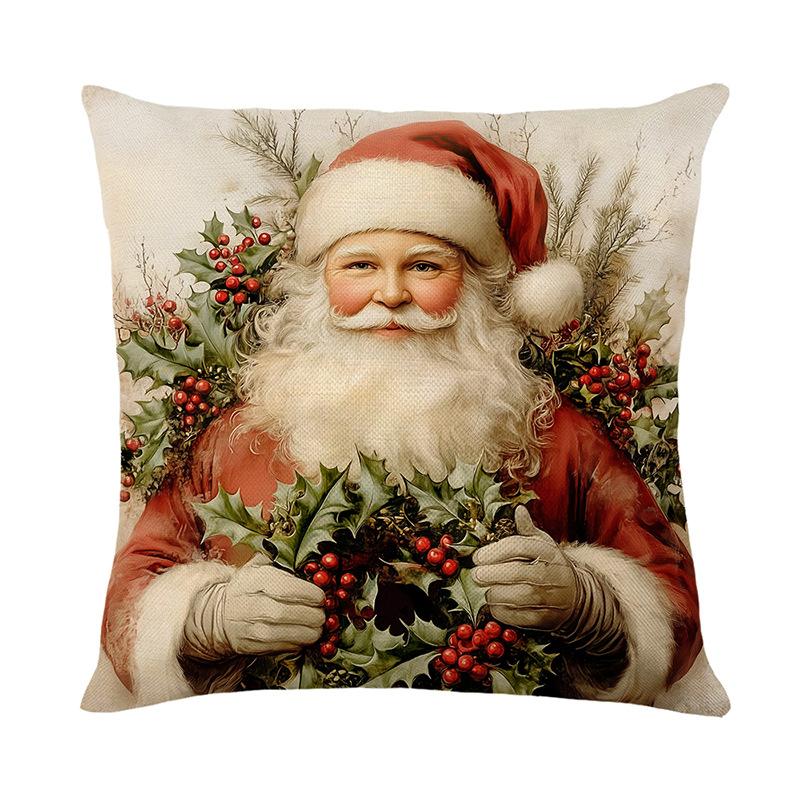1pc Green Red Cushion Cover Santa Claus Snowman Print Cover Cover 2025 New for Home Ornament Xmas New Year Christmas Decoration