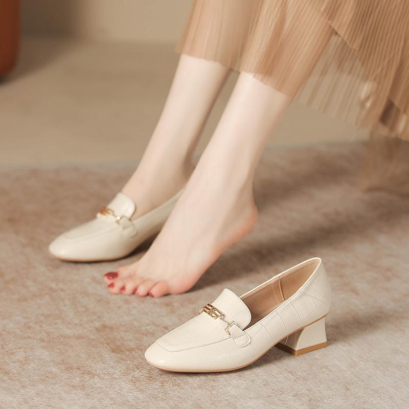 

туфли на толстом каблуке с квадратным носком женские кожаные весенне-осенние рабочие туфли черные туфли на высоком каблуке для работы профессиональные для поездок 38 абрикосовый