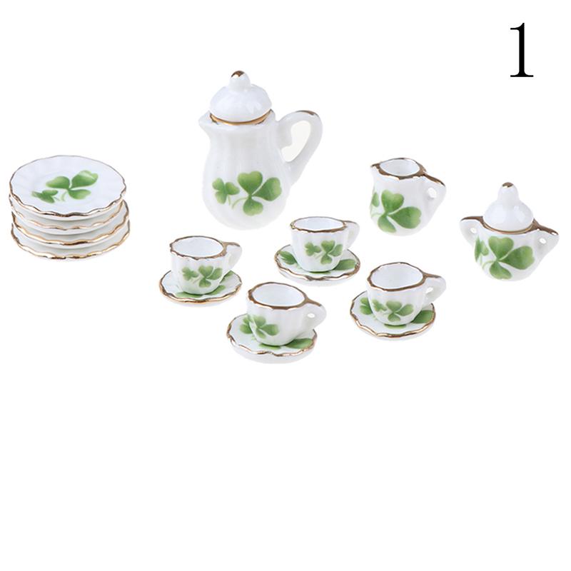 1Set Ceramic Scale 1:12 Doll House Miniature Porcelain Tea Cup Set Tableware Kitchen Dollhouse Teapot DIY Toys
