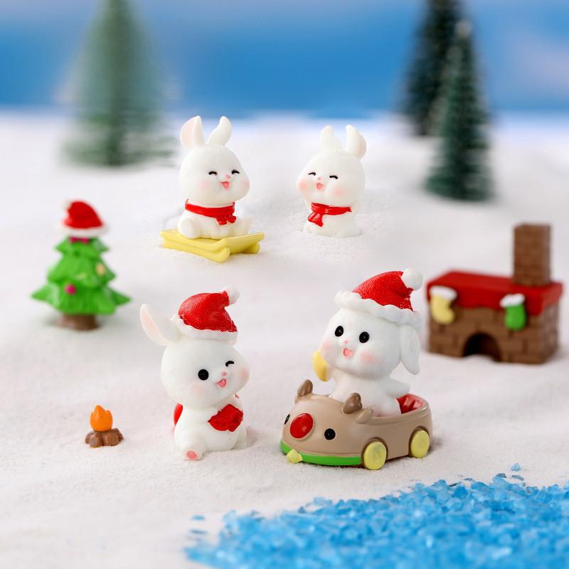 Bunny Figurine Christmas Resin Microlandscape Decoration Bunny Miniature Winter