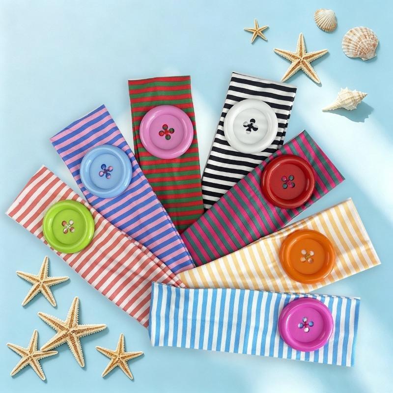 Summer Dopamine Large Button Stripe Headband Ins Style Spicy Girl Y2K Hairband Sports Fitness Hair Band Hair Accessories