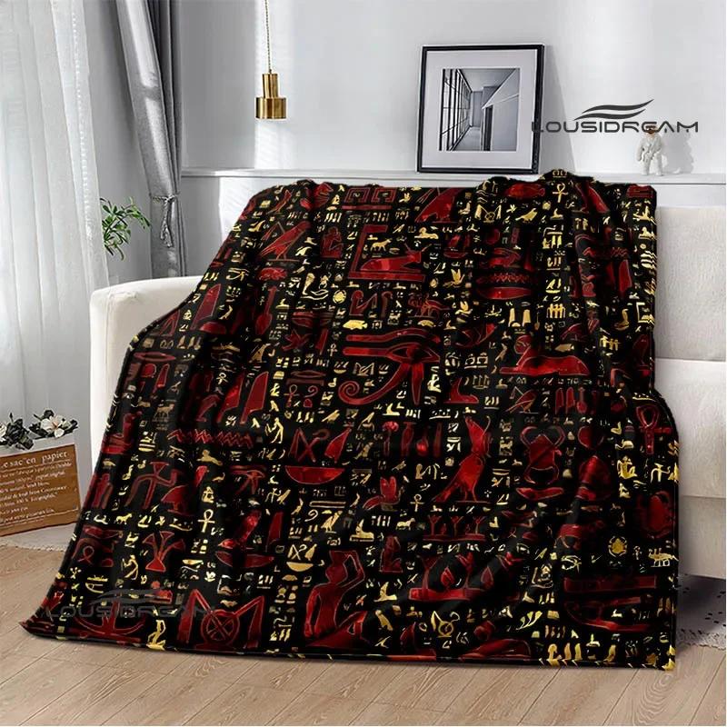 Egyptian Pictograph Symbol Printed Blanket Picnic Blanket Warm Flannel Blankets Home Bed Linings Blankets for Beds Birthday Gift