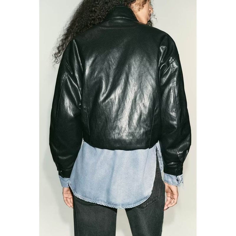 Za Autumn New Women Clothes 2025 Western Style Fashion Turtleneck Imitation Leather Bomber Jacket Outerwear 6318250