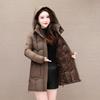 Down cotton-padded jacket Long hooded loose cotton-padded jacket with fleece and thickened cotton-padded jacket