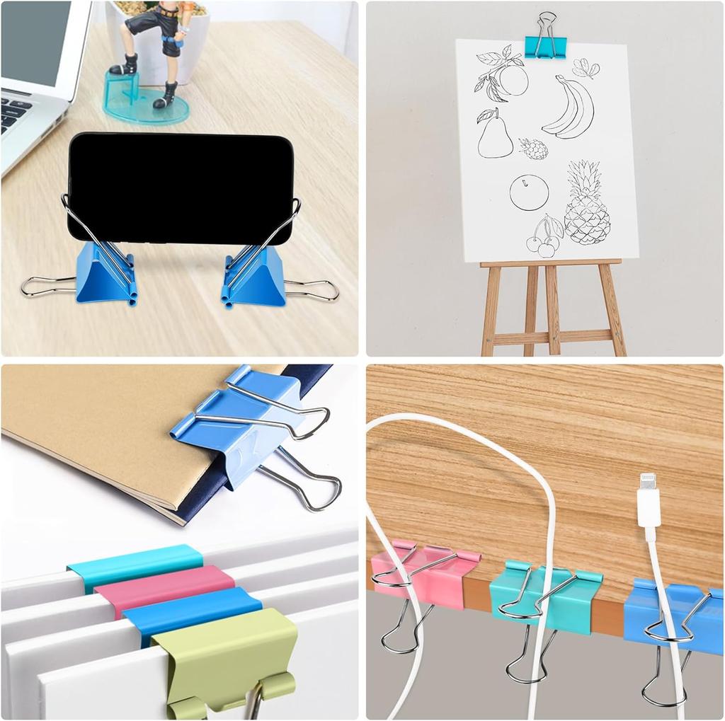 48 Pcs Medium Binder Clips, 1.25 Inch(32mm), Colored Binder Clips, Paper Clamps Medium Size for Office Supplies, 4 Vibrant Color