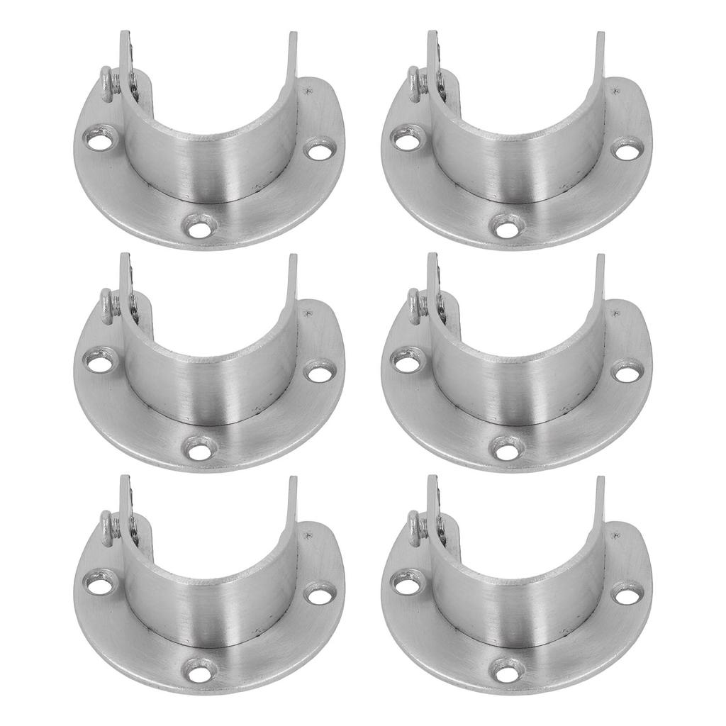 6 Sets 32mm Wardrobe Brackets Stainless Steel Heavy Duty U Shaped Closet Rod End Support with