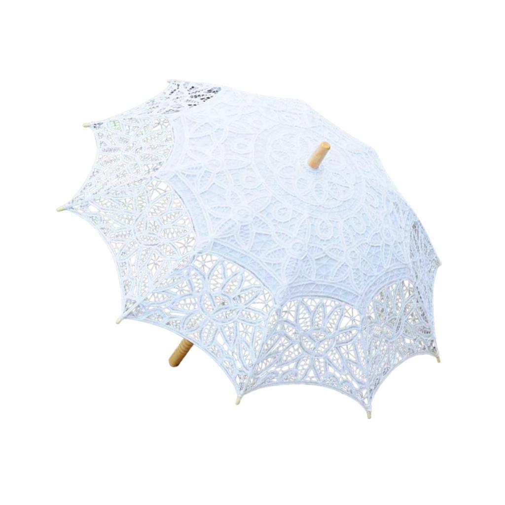 Lace Parasol Handhold Photo Props Handmade Lace Umbrella Retro Design Long Handle Umbrella for Stage Performance Tea Party