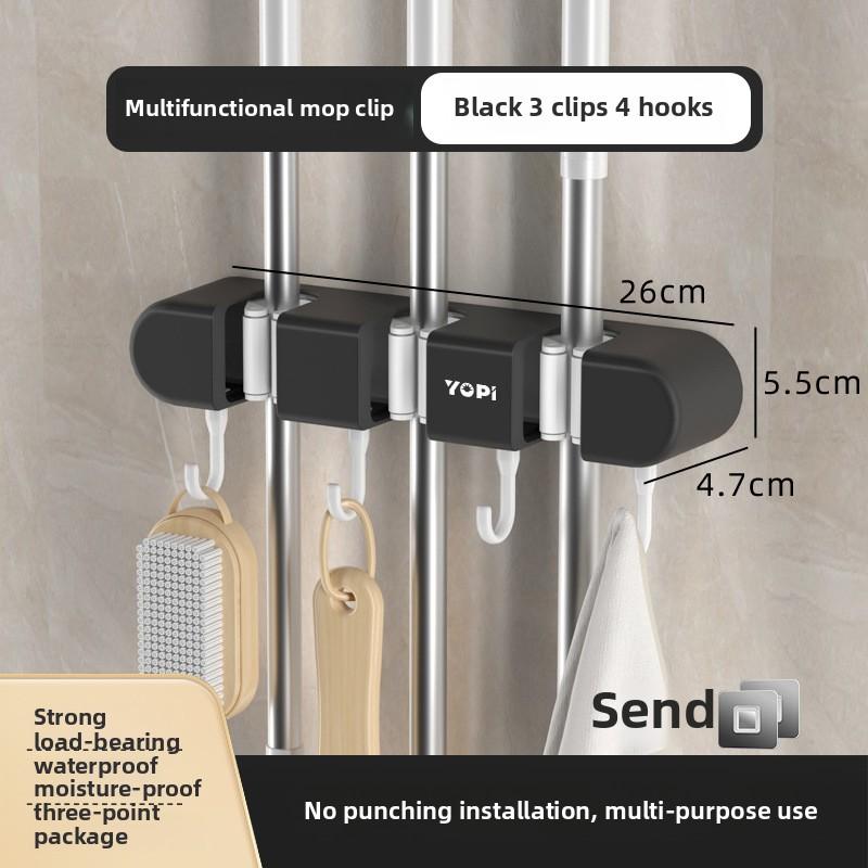 

Органайзер для швабры и метлы, держатель для швабры, настенный держатель для швабры, прочный держатель для швабры с 3/4/5/6 крючками, органайзеры для подвешивания метлы 3 clips 4 hooks чёрный