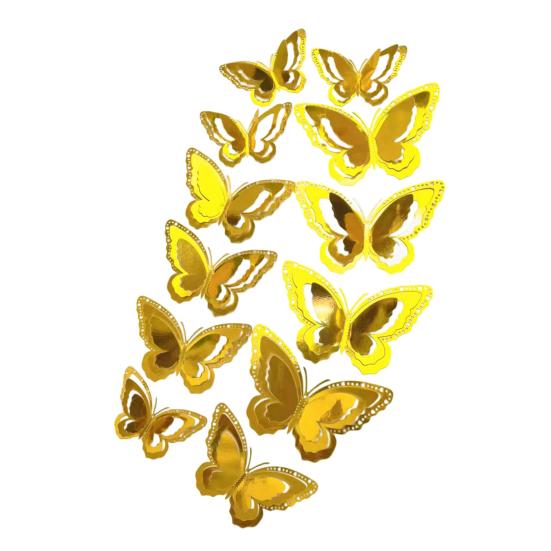 12 Pcs 3 Layers Wing Butterfly Wall Decor Removable 3D Hollow Butterfly Wall Decals for Crafts Home Bedroom Baby Shower Birthday Party Cake Decoration