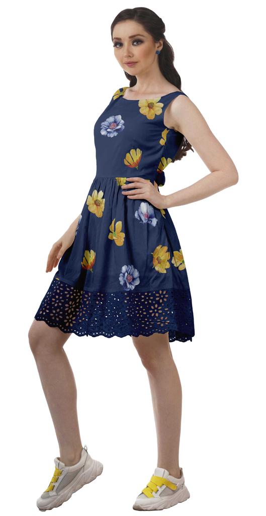 Moomaya Printed Lace Evening Mini Dress For Party Sleeveless Women Clothing