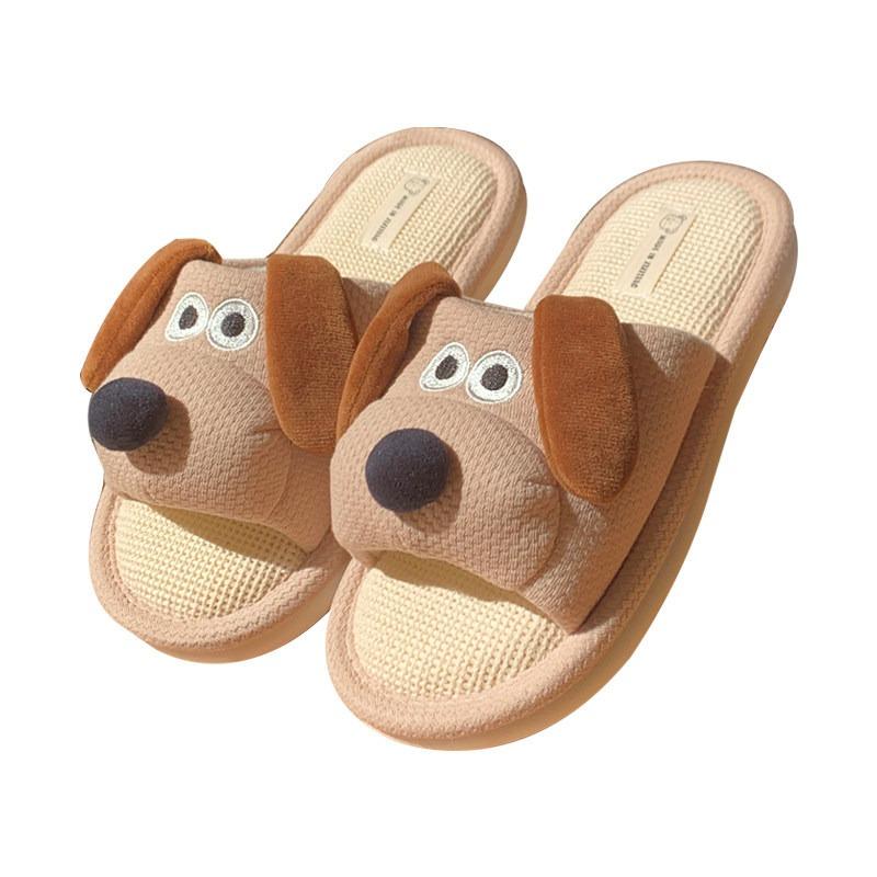 Cute Soft-soled Linen Shoes for Girls, Cartoon Indoor Floor Slippers with A Feeling of Stepping On Feces