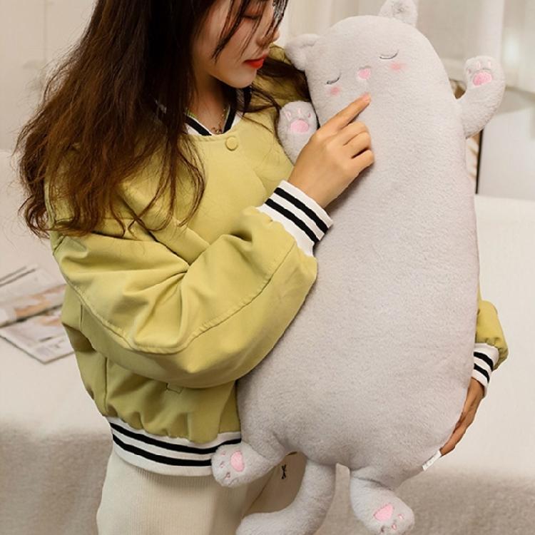 Lovely Cat Plushie Pillow Long Huggable Cute Stuffed Animal Toy for Children