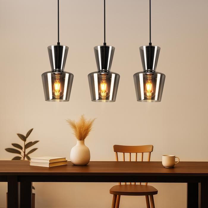 Lampe suspension - NETTLIFE - 3 flammes - E27 - Métal gris fumé - Ø56cm x H150cm - Style scandinave/modern