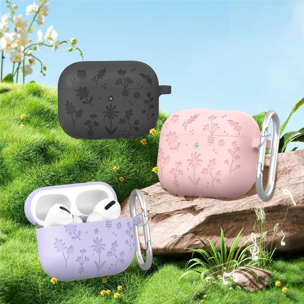Cute Flower Engraved Case for AirPods Pro 3 Case 2025 with Cleaning kit Anti-Drop Silicone Case For Airpods Pro 3rd Generation