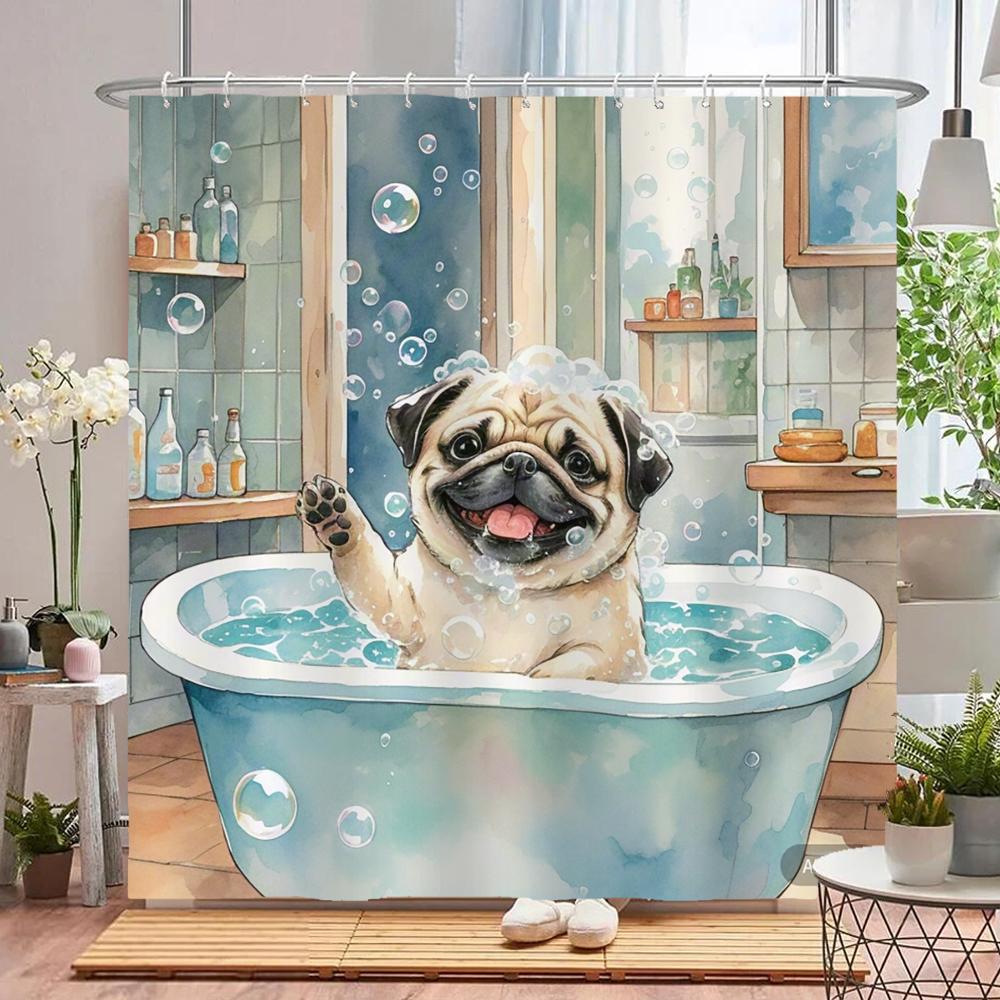 Funny Cat, Dog Shower Curtains with Hooks Home Decoration for Funny Bath Animal Bathroom Curtain Polyester Fabric Bath Curtain