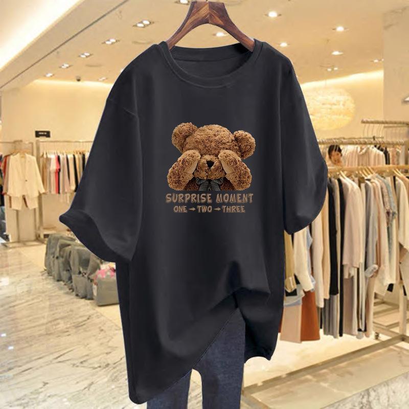 Cotton Bear Print T-shirt Women's Short-sleeved Loose and Versatile Top Summer New