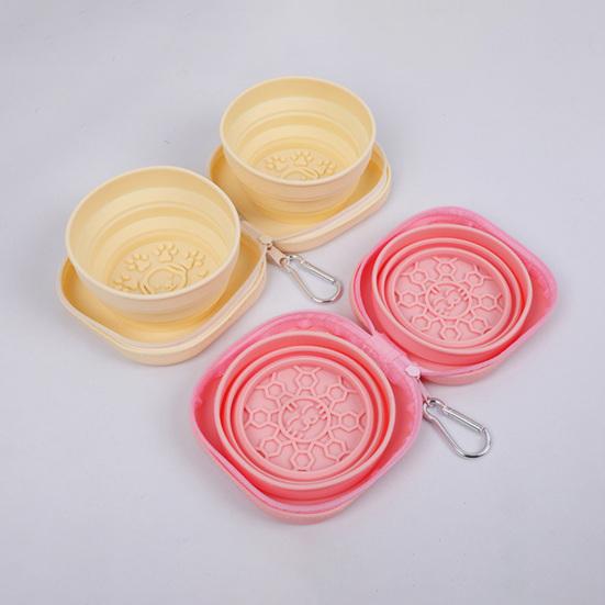 Collapsible Dog Dual Bowls 2-in-1 Silicone Travel Pet Food And Water Bowl with Carabiner Clip for Travel Camping Hiking