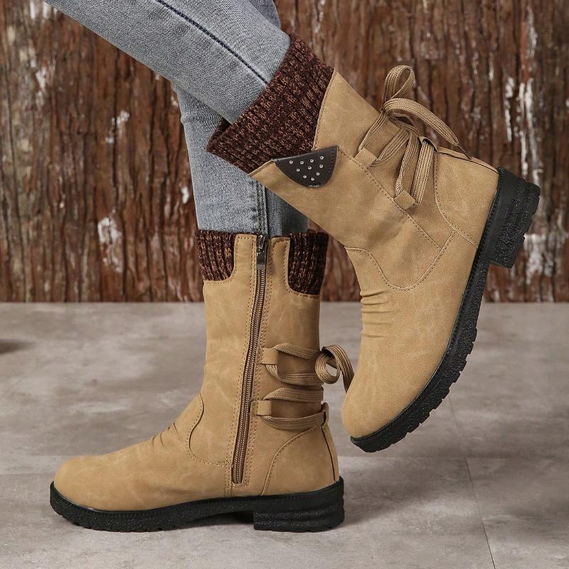 Fashion Women Boots Autumn and Winter New Knee High Boots Large Medium Tube Thick Heel Shoes for Women Strap Pleated Vintage Women Boots