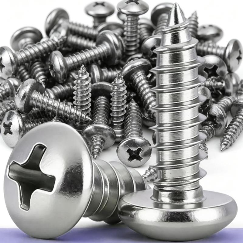 Round Head Self-Tapping Screw Stainless Steel Phillips Recessed Truss Head Wood Screws Mushroom Screw Woodworking Fasteners