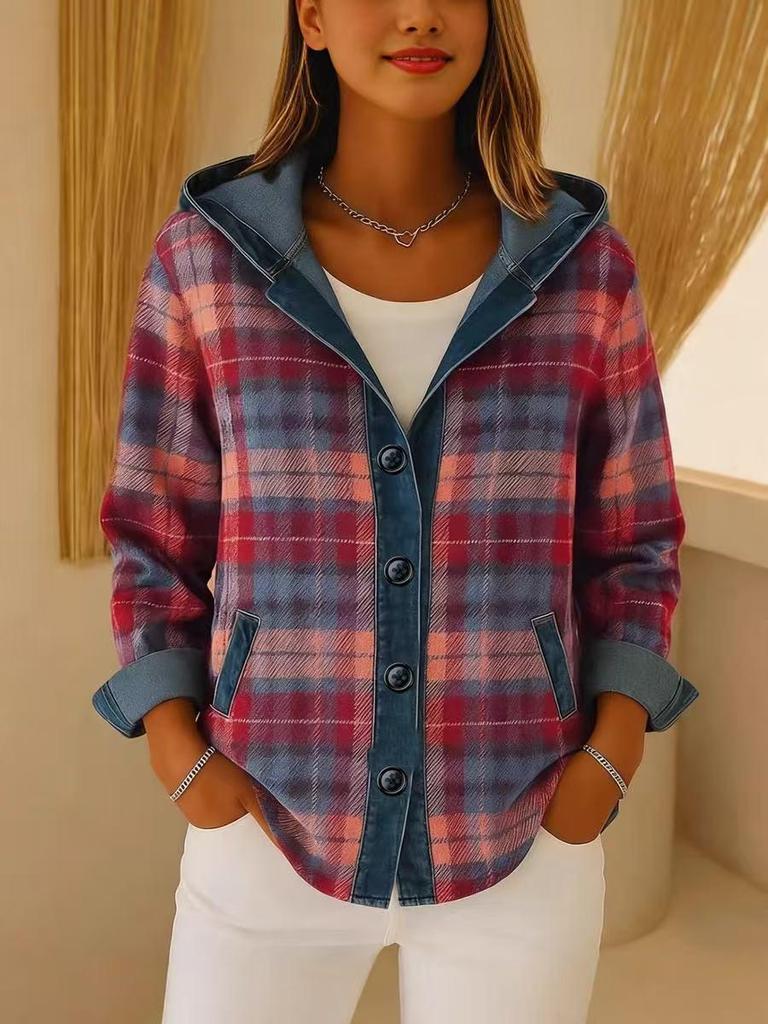 Women's Plaid Loose Hoodie Cardigan - Autumn/Winter Style