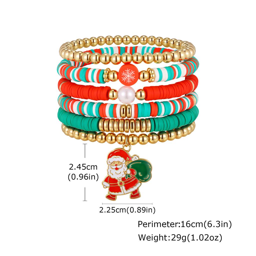 Christmas Bracelets, Charms Bell Snowman Xmas Tree Beaded Stretch Bracelets Set, Holiday Gift Jewelry For Women