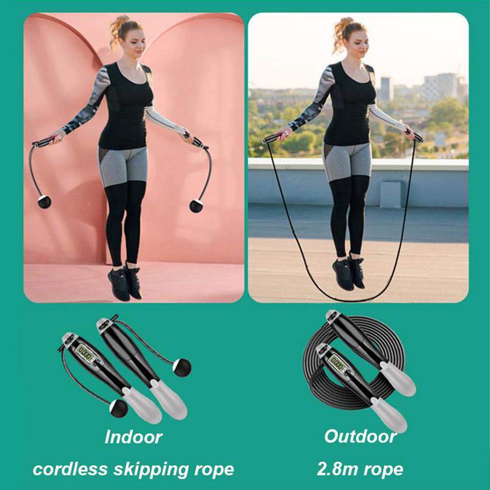 Weighted Jump Rope with Counter for Fitness Cordless Ropeless Modes Anti-Slip Handles Adjustable