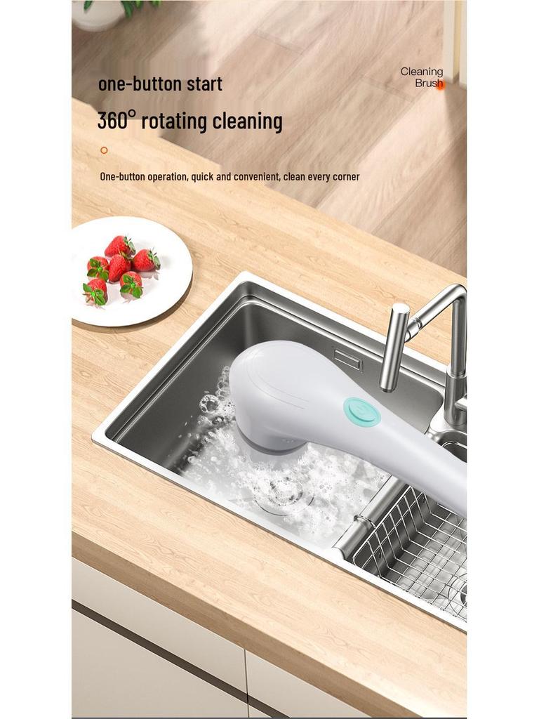Wireless Handheld Multifunctional Cleaning Brush with 5 Replacement Heads for Kitchen Pots and Pans