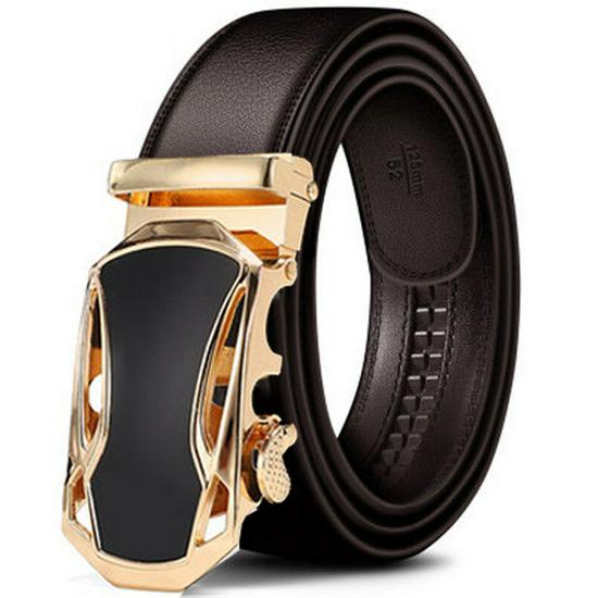 Men's Extra Long Khaki Leather Belt with Automatic Buckle - 140-150cm Casual Business Cowhide Waist Belt