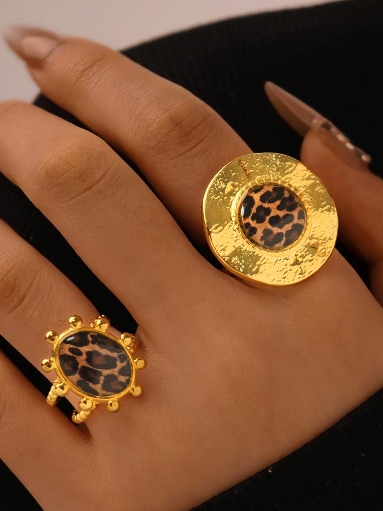 Minimalistische 18K PVD Goudkleurig Gecoate 304 Roestvrij Stalen Ringen Dikke Sieraden Hoge Kwaliteit Bedel Stijlvolle Boho Luipaard Gouden Sieraden