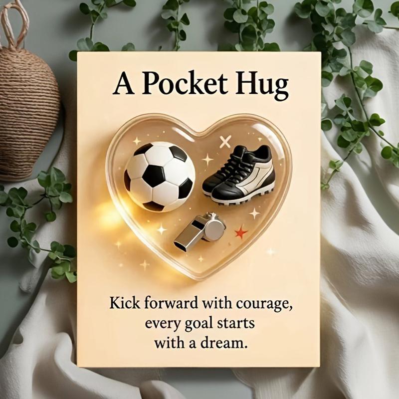 Heart Shape Soccer Greeting Card Pocket Hug Card, Encouragement Gift for Football Lover