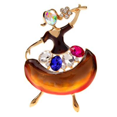 Rhinestone And Enamel Dancing Girl Brooches For Women Figure Pin Fashion Autumn Design Accessories High Quality