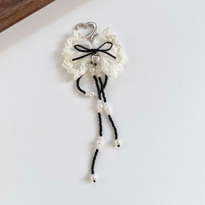Ins Sweet Style Lace Bowknot Keychain Y2K Aesthetic Imitation Pearls Tassel Bow Keyring Exquisite  Bag Charms Key Pendant