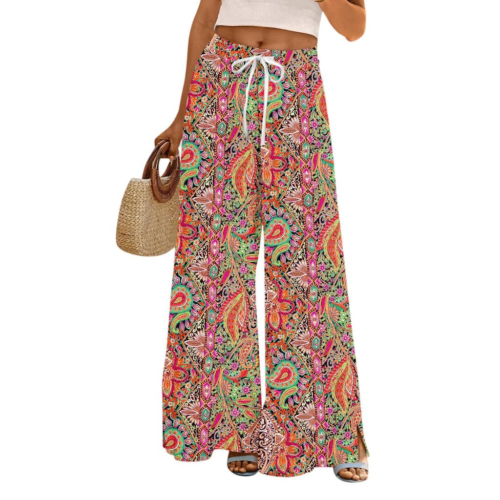 Womens Pants Wide Leg Pants With Pockets Casual Trousers Printed  Elastic Waist Sweatpants