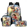 One Piece 3-In-1 Cartoon Lightweight Adjustable School Backpack with Lunch Bag& Pencil Case for Children Age 6-10 Primary School