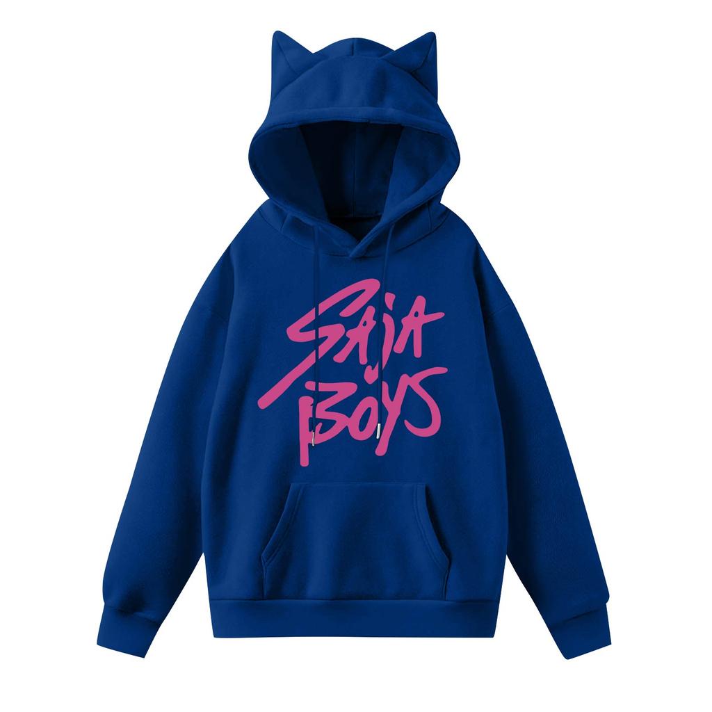 Ladies Fashion Casual Long Sleeve Printed Round Neck Hoodie Pullover Top With  Pockets