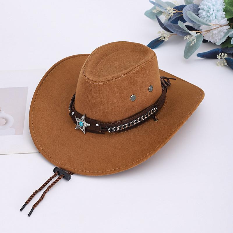 Popular Men's and Women's PU Leather Top Hat, Metal Silver Chain Buckle Star Gem Rhinestone, Houston Rodeo