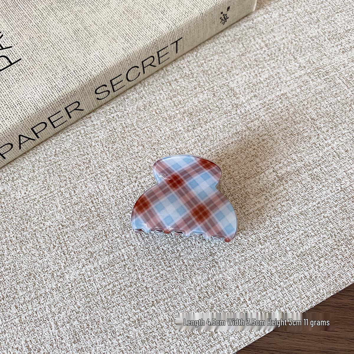 Корейская сине-кофейная клетчатая заколка-коготь для волос: Универсальный зажим-акула для женщин