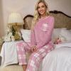 Damen Süßes Cartoon Fleece Pyjama Set Locker Warm Rundhals Haus Loungewear