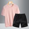 Men's Summer Ice Silk Quick-Dry Sports Set: Breathable Short Sleeve & Shorts for Casual Fitness.