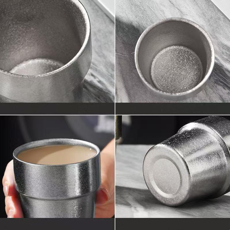 Pure Titanium Double-Wall Coffee Mug,Outdoor Camping Water Cups Home Drinking Office Tea Mug 150 ml Beer Luxury-Feel Juice Cup