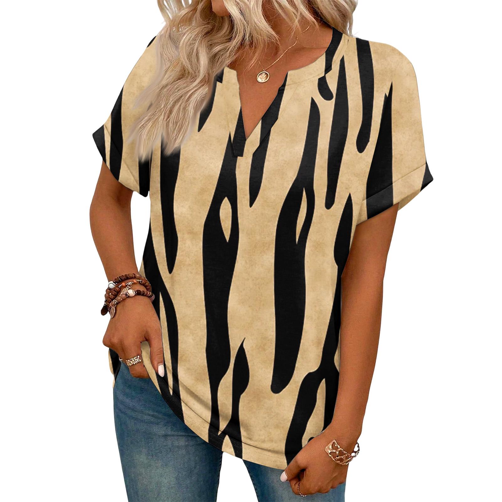 

Fashionable Women s Casual V-neck Short-sleeved Retro Plaid T-shirt L шафрановий