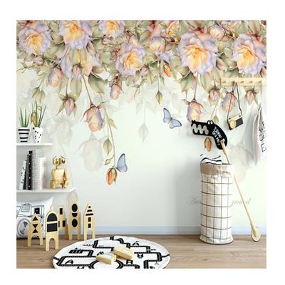 Carta da Parati Fotografica 3D Fiori di Rosa Dipinti a Mano Farfalla Murale Moderno Camera da Letto Soggiorno Carta da Parati Decorazione Casa