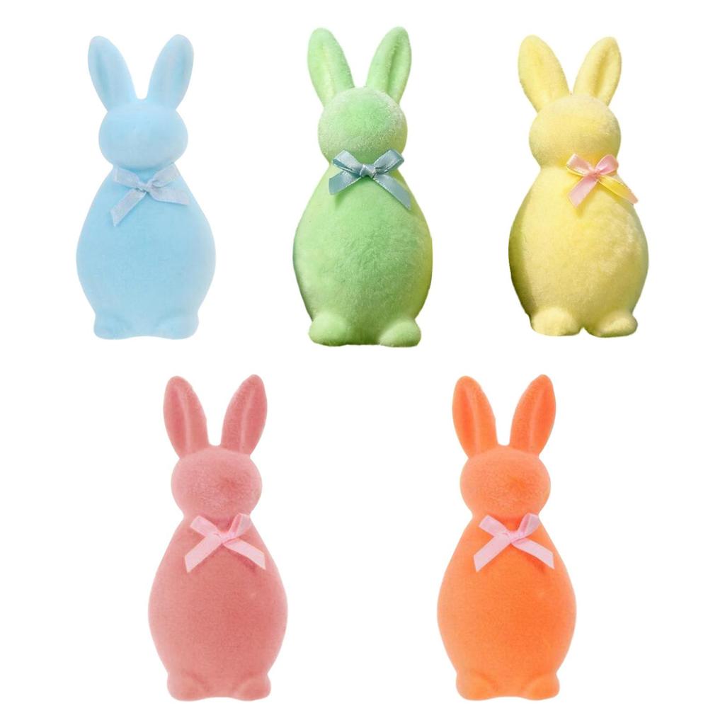 Mini Rabbit Sculpture Flocked Foam Crafts Bunny Collectible for Living Room Easter Table Centerpiece Decor