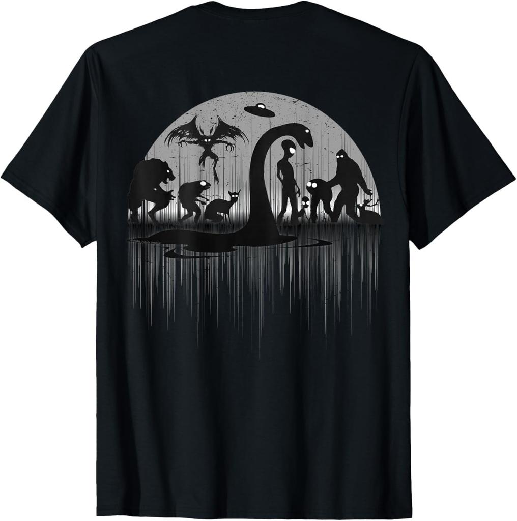 ( ON Back ) Loch Ness Bigfoot Mothman Alien Funny Cryptid T-Shirt