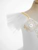 Vestito da Ballo Tutù in Rete con Maniche a Sbuffo Regolabili e Spalline Sottili con Fiore in Pizzo e Copricapo per Bambina