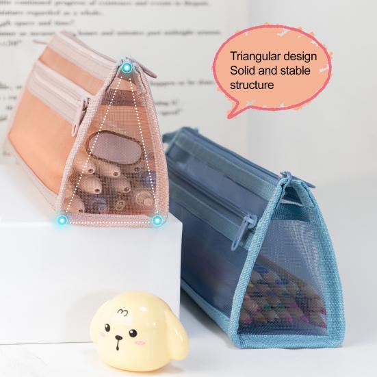 Mesh Pencil Case Compact Makeup Travel Case Large Capacity Portable Stationery Bag