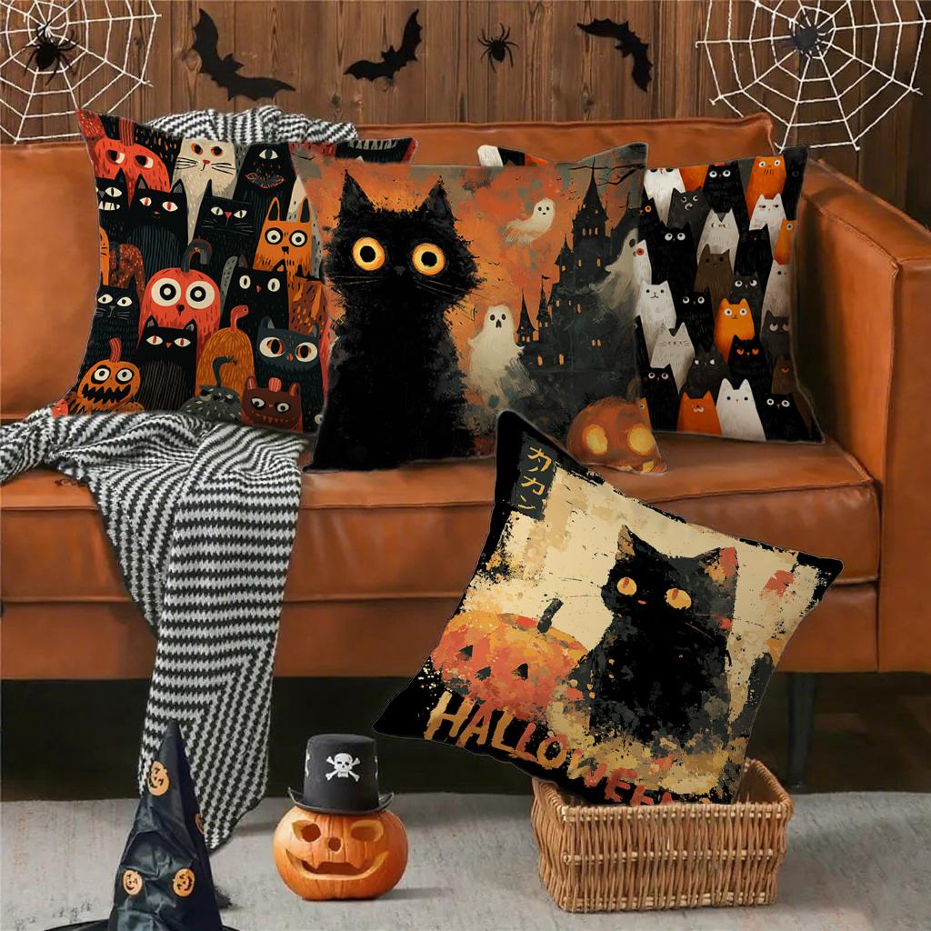 Halloween Cat Patterned Pillowcasesuitable For Sofa Car Bedroom Decorative Cushion Cover Pillow Cover