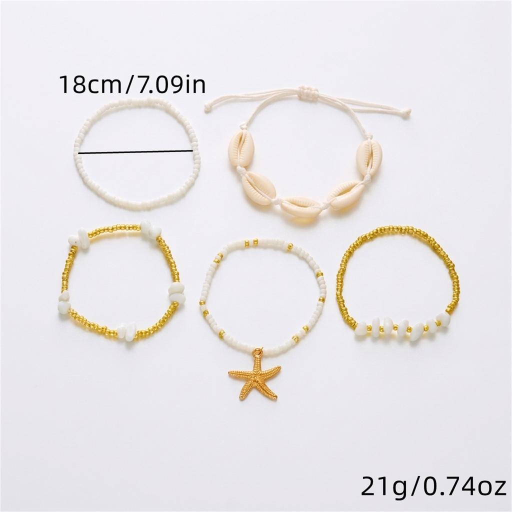 Boho Starfish Shell Bracelet Set For Women 5Pcs Gold Tone Beaded Stackable Summer Beach Jewelry For Casual Vacation Wear