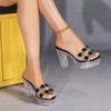 Women's 12cm Clear Chunky Heel Sandals - Fashion Square Toe Rhinestone Non-Slip Nightclub Shoes LFD-19866-10