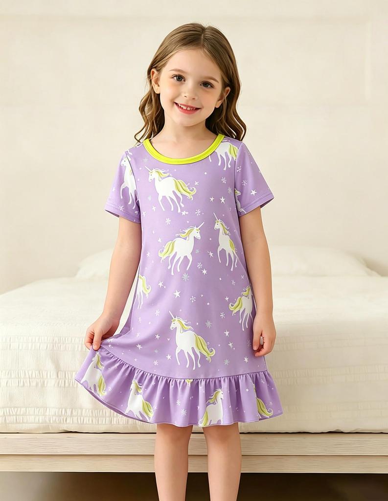 Sweet Girls Everyday Dress, Light Purple Summer Casual Short Sleeve Toddler to Kids 2-8 Years Comfortable and Soft